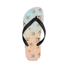 Load image into Gallery viewer, Playful Corgi Antics Unisex Slippers - 7 Gradients-Footwear-Accessories,Corgi,Dog Dad Gifts,Dog Mom Gifts,Slippers-Pastel Sunrise-S-22