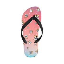 Load image into Gallery viewer, Playful Corgi Antics Unisex Slippers - 7 Gradients-Footwear-Accessories,Corgi,Dog Dad Gifts,Dog Mom Gifts,Slippers-Tropical Sunset-S-20
