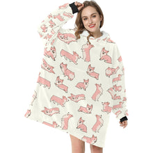 Load image into Gallery viewer, Playful Corgi Love Blanket Hoodie-Blanket-Apparel, Blanket Hoodie, Blankets, Corgi, Dog Mom Gifts-3