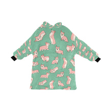 Load image into Gallery viewer, Playful Corgi Love Blanket Hoodie-Blanket-Apparel, Blanket Hoodie, Blankets, Corgi, Dog Mom Gifts-Mint Green-ONE SIZE-28