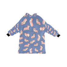 Load image into Gallery viewer, Playful Corgi Love Blanket Hoodie-Blanket-Apparel, Blanket Hoodie, Blankets, Corgi, Dog Mom Gifts-Slate Blue-ONE SIZE-26