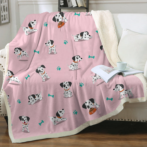 Playful Dalmatian Love Soft Warm Fleece Blanket-Blanket-Blankets, Dalmatian, Home Decor-Soft Pink-Small-2