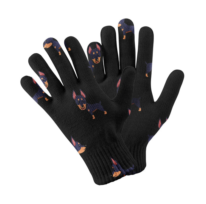 Playful Doberman Pinscher Pattern Touch Screen Gloves-Accessories-Accessories, Doberman, Dog Dad Gifts, Dog Mom Gifts, Gloves-Black-5