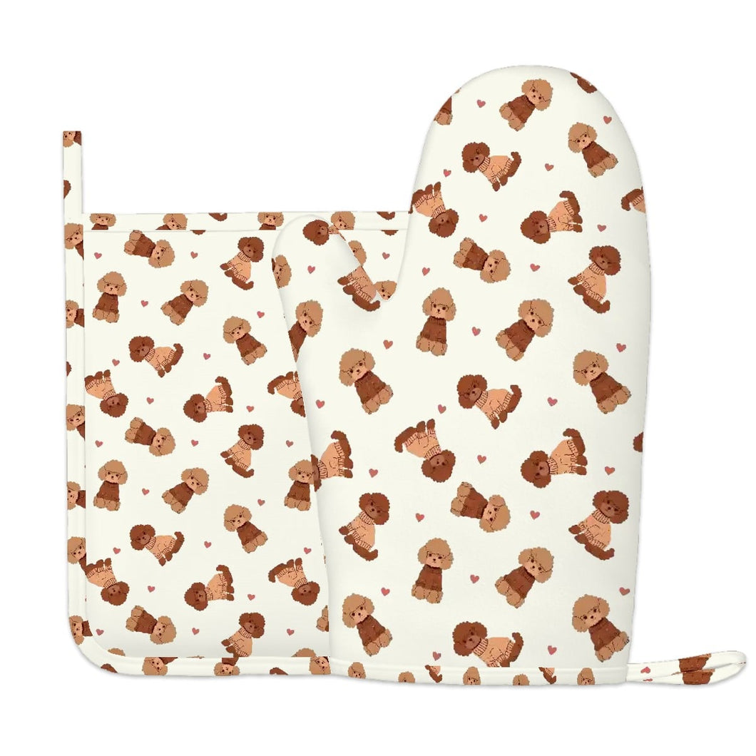 Playful Doodle Love Oven Mitts and Pot Holder Set-Kitchen Decor-Accessories,Dog Mom Gifts,Doodle-7