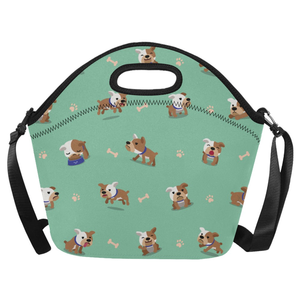 Playful English Bulldog Adventures Neoprene Lunch Bag-MediumAquaMarine-ONESIZE-11