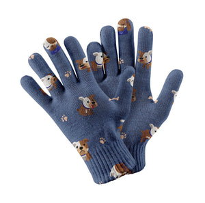 Playful English Bulldog Pattern Touch Screen Gloves-Accessories-Accessories, Dog Dad Gifts, Dog Mom Gifts, Gloves-Navy-2