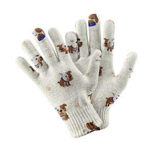 Playful English Bulldog Pattern Touch Screen Gloves-Accessories-Accessories, Dog Dad Gifts, Dog Mom Gifts, Gloves-White-1