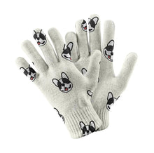 Load image into Gallery viewer, Playful Frenchie Charm Touch Screen Gloves-Accessories-Accessories,Dog Dad Gifts,Dog Mom Gifts,Gloves-White-1