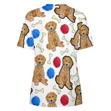 Load image into Gallery viewer, Playful Goldendoodle Love All Over Print Women&#39;s Cotton T-Shirt - 4 Colors-Apparel-Apparel, Doodle, Goldendoodle, Shirt, T Shirt-3