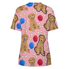 Load image into Gallery viewer, Playful Goldendoodle Love All Over Print Women&#39;s Cotton T-Shirt - 4 Colors-Apparel-Apparel, Doodle, Goldendoodle, Shirt, T Shirt-7