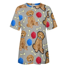 Load image into Gallery viewer, Playful Goldendoodle Love All Over Print Women&#39;s Cotton T-Shirt - 4 Colors-Apparel-Apparel, Doodle, Goldendoodle, Shirt, T Shirt-15