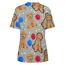 Load image into Gallery viewer, Playful Goldendoodle Love All Over Print Women&#39;s Cotton T-Shirt - 4 Colors-Apparel-Apparel, Doodle, Goldendoodle, Shirt, T Shirt-8