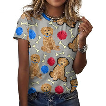 Load image into Gallery viewer, Playful Goldendoodle Love All Over Print Women&#39;s Cotton T-Shirt - 4 Colors-Apparel-Apparel, Doodle, Goldendoodle, Shirt, T Shirt-16