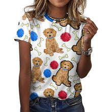 Load image into Gallery viewer, Playful Goldendoodle Love All Over Print Women&#39;s Cotton T-Shirt - 4 Colors-Apparel-Apparel, Doodle, Goldendoodle, Shirt, T Shirt-2