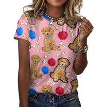 Load image into Gallery viewer, Playful Goldendoodle Love All Over Print Women&#39;s Cotton T-Shirt - 4 Colors-Apparel-Apparel, Doodle, Goldendoodle, Shirt, T Shirt-5