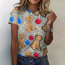 Load image into Gallery viewer, Playful Goldendoodle Love All Over Print Women&#39;s Cotton T-Shirt - 4 Colors-Apparel-Apparel, Doodle, Goldendoodle, Shirt, T Shirt-2XS-DarkGray-9