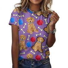 Load image into Gallery viewer, Playful Goldendoodle Love All Over Print Women&#39;s Cotton T-Shirt - 4 Colors-Apparel-Apparel, Doodle, Goldendoodle, Shirt, T Shirt-14