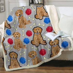 Playful Goldendoodle Love Soft Warm Fleece Blanket-Blanket-Blankets, Goldendoodle, Home Decor-Warm Gray-Small-4