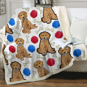 Playful Goldendoodle Love Soft Warm Fleece Blanket-Blanket-Blankets, Goldendoodle, Home Decor-Ivory-Small-1