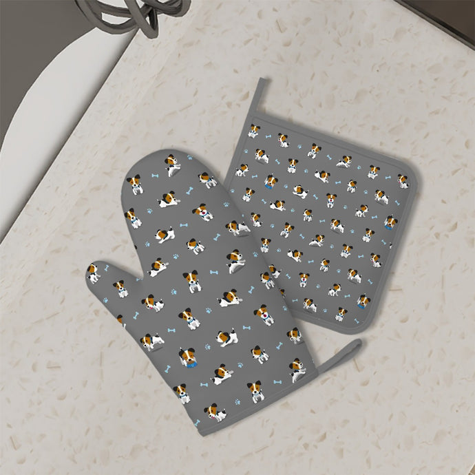 Playful Jack Russell Terrier Moments Oven Mitts and Pot Holder Set-Kitchen Decor-Accessories,Dog Mom Gifts,Jack Russell Terrier-1