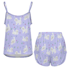 Load image into Gallery viewer, Playful Maltese Garden Stroll Women's Cami and Shorts Pajama Set-14