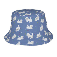 Load image into Gallery viewer, Playful Maltese in a Garden Stroll Bucket Hat-Hats &amp; Caps-Accessories,Dog Dad Gifts,Dog Mom Gifts,Hats,Maltese-Slate Blue-One Size-1
