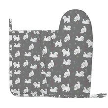 Load image into Gallery viewer, Playful Maltese in a Garden Stroll Oven Mitts and Pot Holder Set-Kitchen Decor-Accessories,Dog Mom Gifts,Maltese-9