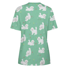 Load image into Gallery viewer, Playful Poodles in a Garden Stroll Women's Cotton T-Shirt-Apparel--25