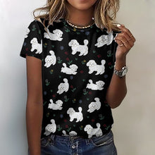 Load image into Gallery viewer, Playful Poodles in a Garden Stroll Women's Cotton T-Shirt-Apparel--45