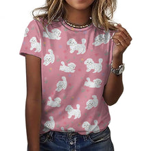 Load image into Gallery viewer, Playful Poodles in a Garden Stroll Women's Cotton T-Shirt-Apparel-Dusty Pink-2XS-9
