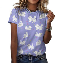 Load image into Gallery viewer, Playful Poodles in a Garden Stroll Women's Cotton T-Shirt-Apparel-Lavender Purple-2XS-32