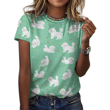 Load image into Gallery viewer, Playful Poodles in a Garden Stroll Women's Cotton T-Shirt-Apparel-Mint Green-2XS-30