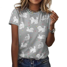 Load image into Gallery viewer, Playful Poodles in a Garden Stroll Women's Cotton T-Shirt-Apparel-Parisian Gray-2XS-35