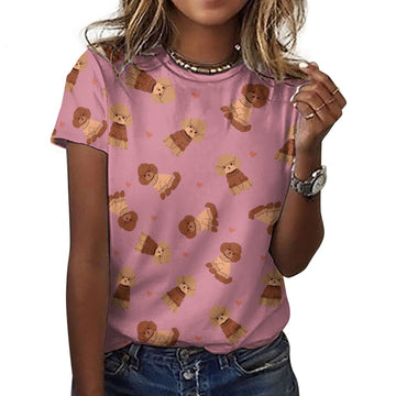 Playful Poodles in Christmas Women's Cotton T-Shirt-Apparel-Dusty Pink-2XS-9