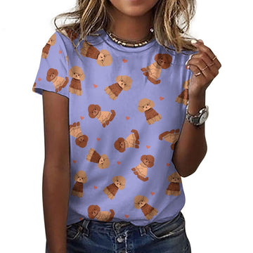 Playful Poodles in Christmas Women's Cotton T-Shirt-Apparel-Lavender Purple-2XS-29