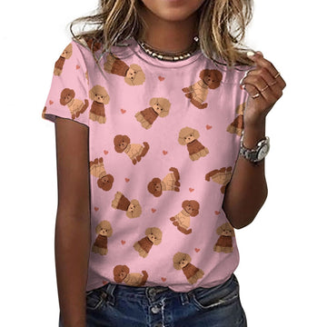 Playful Poodles in Christmas Women's Cotton T-Shirt-Apparel-Light Pink-2XS-7