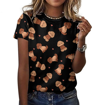 Playful Poodles in Christmas Women's Cotton T-Shirt-Apparel-Midnight Black-2XS-42