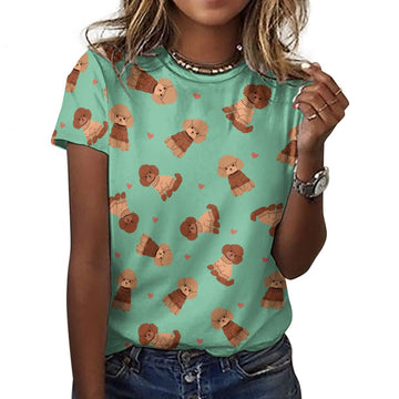 Playful Poodles in Christmas Women's Cotton T-Shirt-Apparel-Mint Green-2XS-27