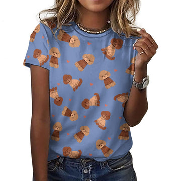 Playful Poodles in Christmas Women's Cotton T-Shirt-Apparel-Slate Blue-2XS-20