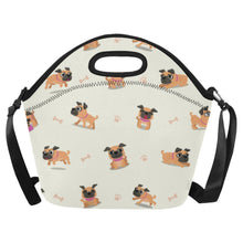 Load image into Gallery viewer, Playful Pug Adventure Neoprene Lunch Bag-Ivory-ONESIZE-1