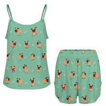 Load image into Gallery viewer, Playful Pug Adventure Women&#39;s Cami and Shorts Pajama Set-20