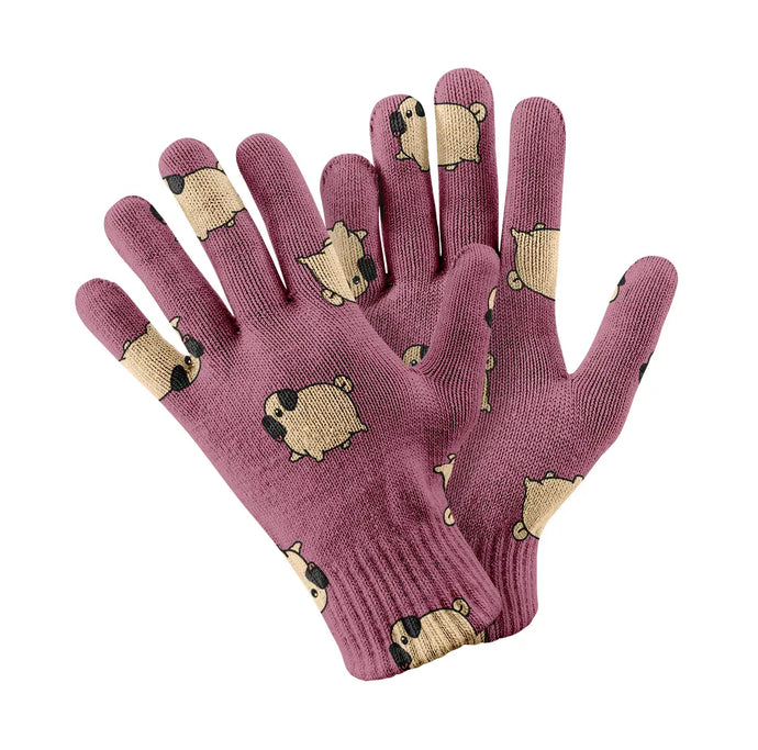 Playful Pug Parade Touch Screen Gloves-Accessories-Accessories,Dog Dad Gifts,Dog Mom Gifts,Gloves-Rose gold-1
