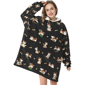 Playful Red Huskies Blanket Hoodie For Women 12 360x