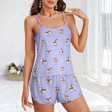 Load image into Gallery viewer, Playful Red Husky Adventures Women's Cami and Shorts Pajama Set-5