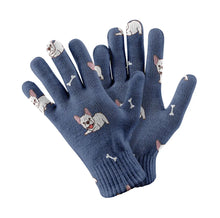 Load image into Gallery viewer, Playful White Frenchie Charm Touch Screen Gloves-Accessories-Accessories,Dog Dad Gifts,Dog Mom Gifts,Gloves-Navy-1