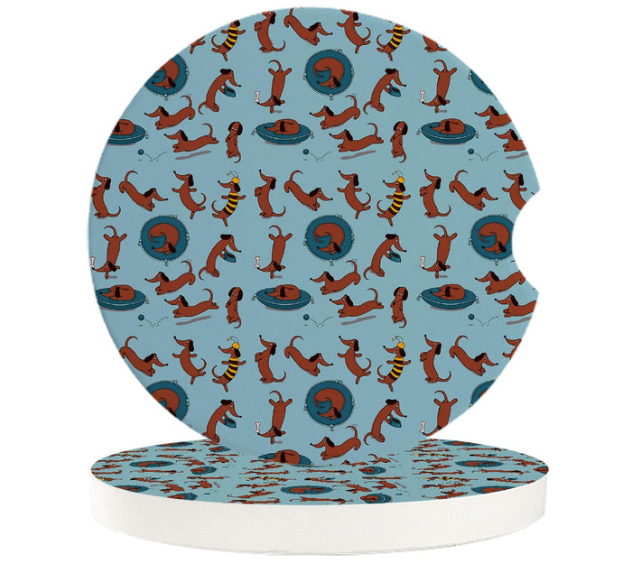 Playtime Dachshunds Love Ceramic Car Coasters-Car Accessories-Car Accessories, Coaster, Dachshund, Dogs, Home Decor-6 PCS-1
