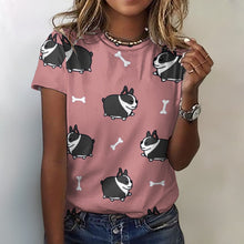 Load image into Gallery viewer, Plumpy Boston Terrier Love All Over Print Women&#39;s Cotton T-Shirt - 4 Colors-Apparel-Apparel, Boston Terrier, Shirt, T Shirt-Dusty Pink-2XS-12