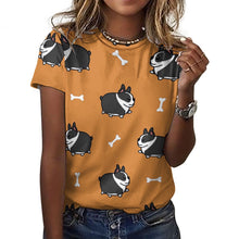 Load image into Gallery viewer, Plumpy Boston Terrier Love All Over Print Women&#39;s Cotton T-Shirt - 4 Colors-Apparel-Apparel, Boston Terrier, Shirt, T Shirt-15