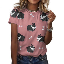 Load image into Gallery viewer, Plumpy Boston Terrier Love All Over Print Women&#39;s Cotton T-Shirt - 4 Colors-Apparel-Apparel, Boston Terrier, Shirt, T Shirt-16