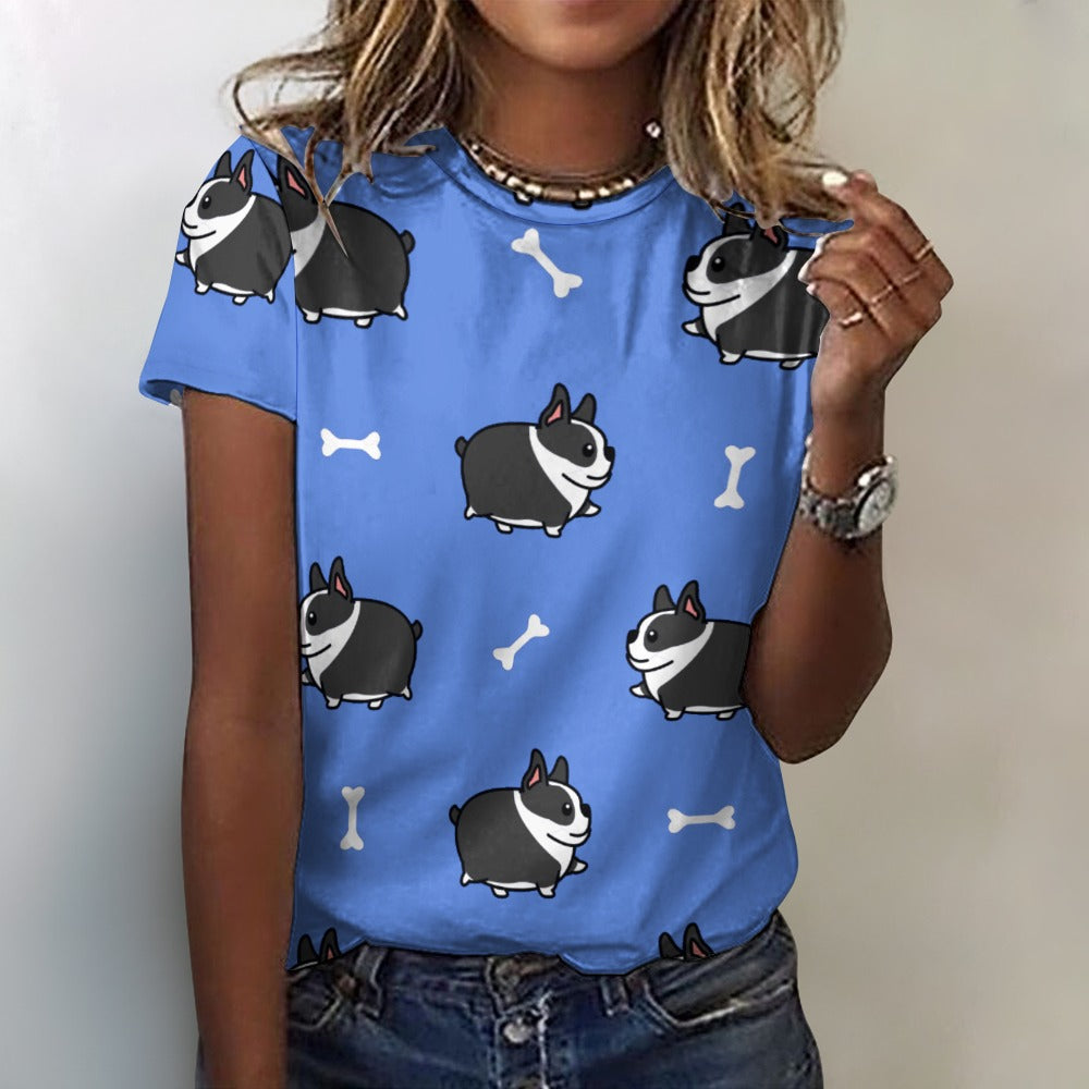 Plumpy Boston Terrier Love All Over Print Women's Cotton T-Shirt - 4 Colors-Apparel-Apparel, Boston Terrier, Shirt, T Shirt-Blue-2XS-17
